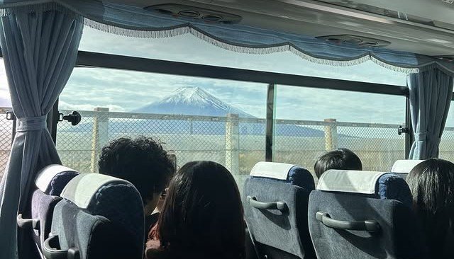 Mount Fuji seen from the coach window in Japan