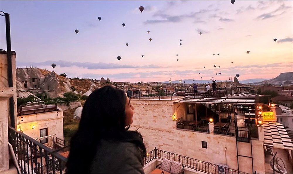 Hot air balloons over Cappadocia at sunrise, Turkey